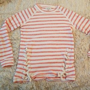 Coral Orange Stripe Crew Neck Sweater